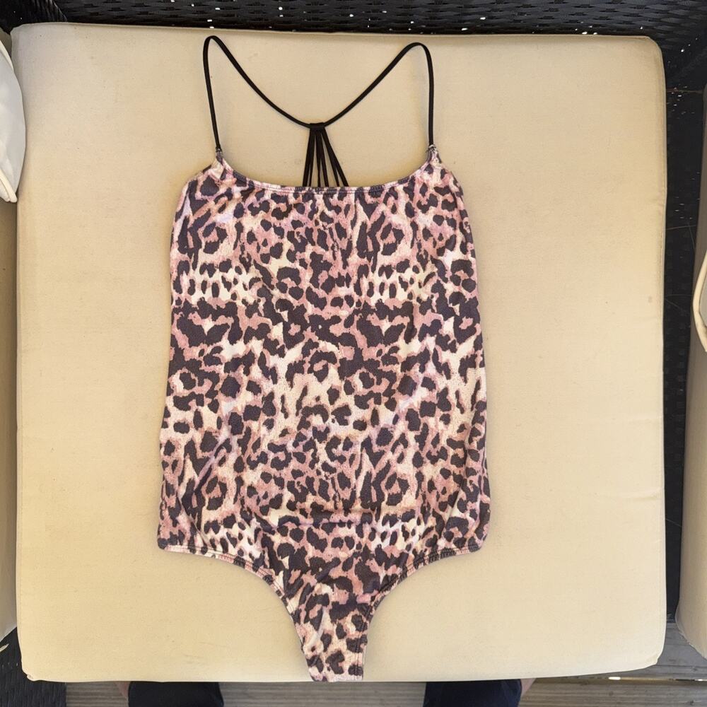 Billabong Women's Pink Cheetah Print One Piece Swimsuit Or Bodysuit Size Large